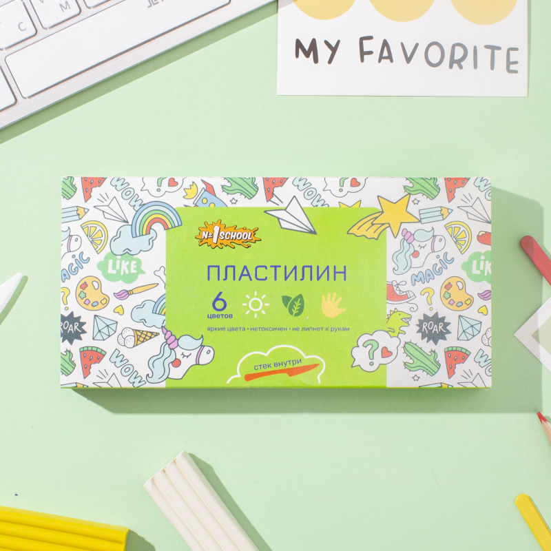 Пластилин классический №1 School Отличник набор 6 цв 120 г со стеком - фото 3