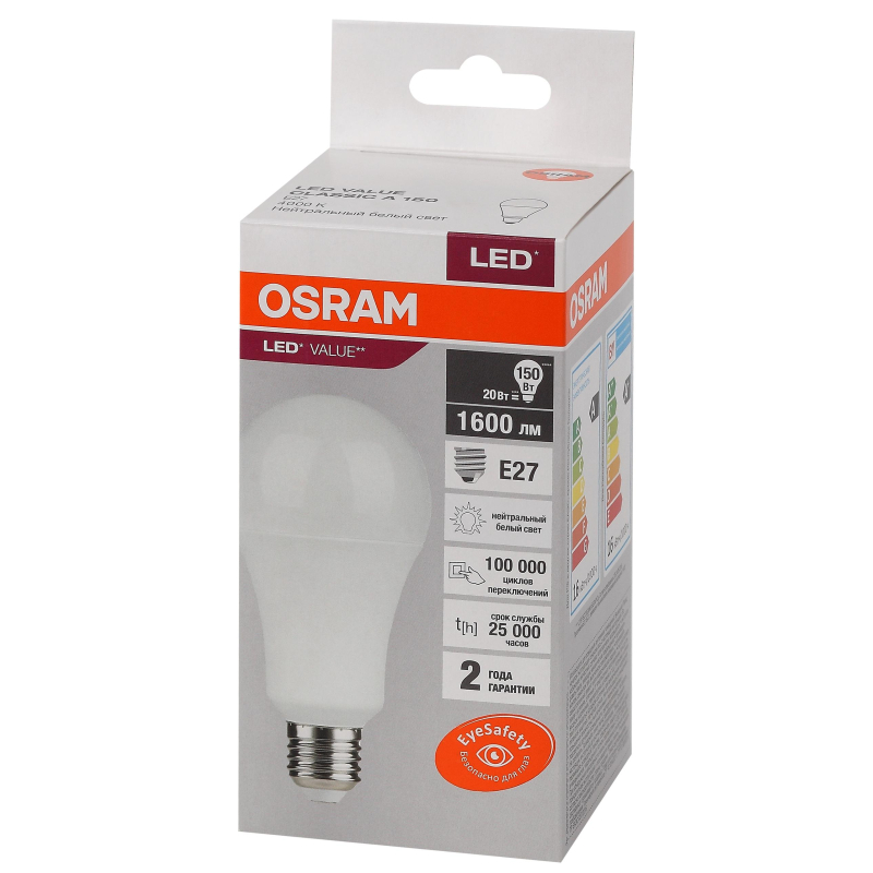 Лампа светодиодная OSRAM LED Value A, 1600лм, 20Вт (замена 150Вт), 4000К - фото 1