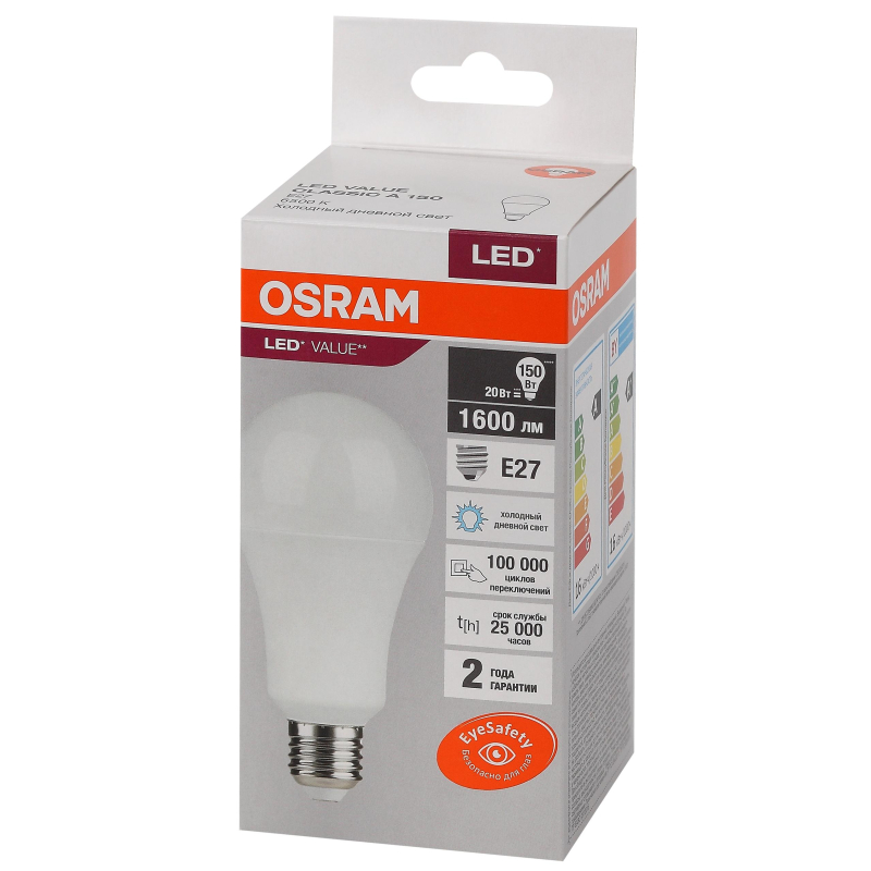 Лампа светодиодная OSRAM LED Value A, 1600лм, 20Вт (замена 150Вт), 6500К - фото 1