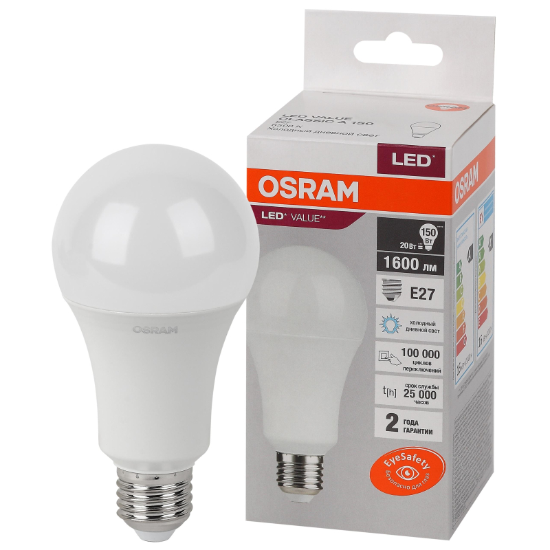Лампа светодиодная OSRAM LED Value A, 1600лм, 20Вт (замена 150Вт), 6500К - фото 2