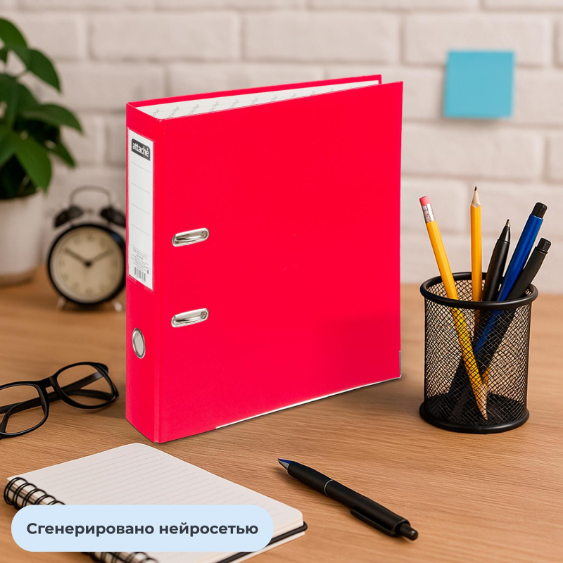 Папка-регистратор 75мм Attache А4, красная, тиснение кожа, метал. угол - фото 14