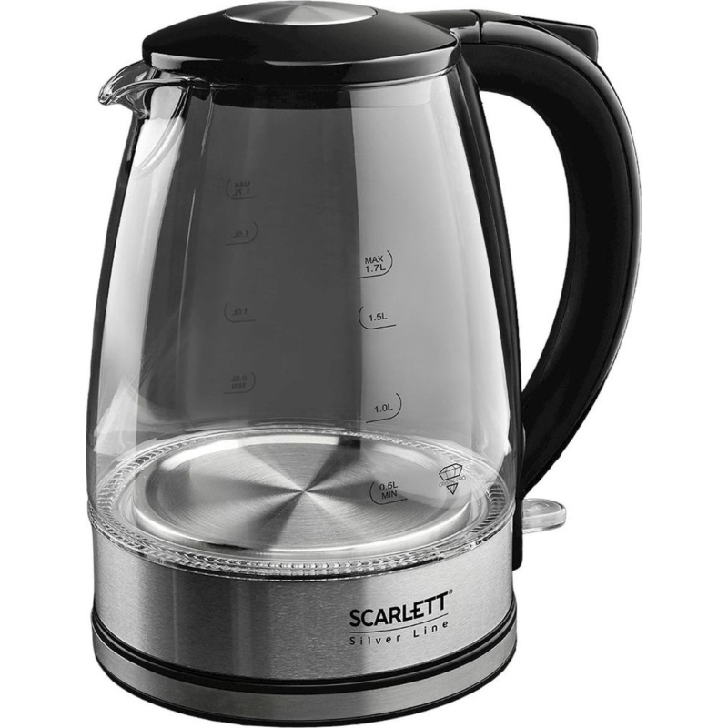 Чайник SCARLETT SC-EK27G95, электрический, стекло, 2200Вт, 1.7л, серебряный - фото 3