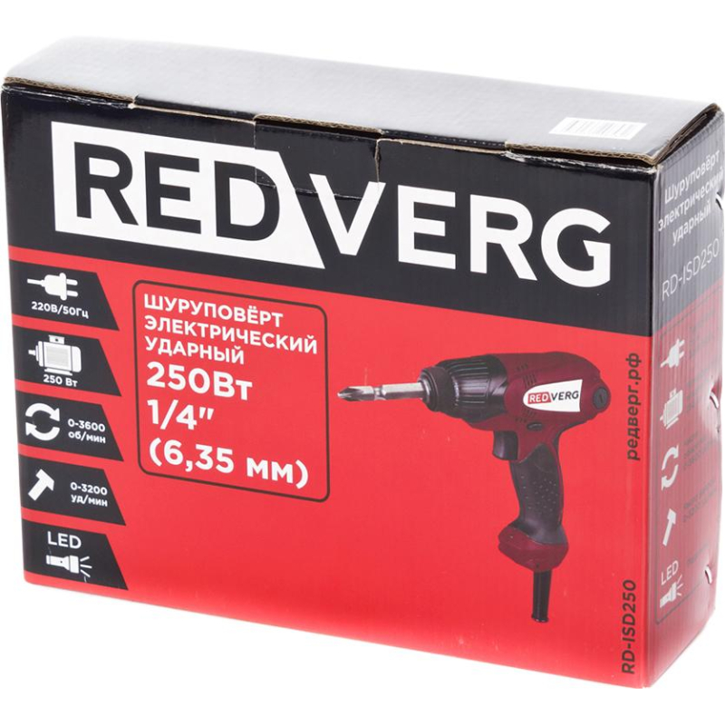 Шуруповерт сетевой ударный REDVERG 250Вт, 100Нм, шестигранник (RD-ISD250) - фото 6