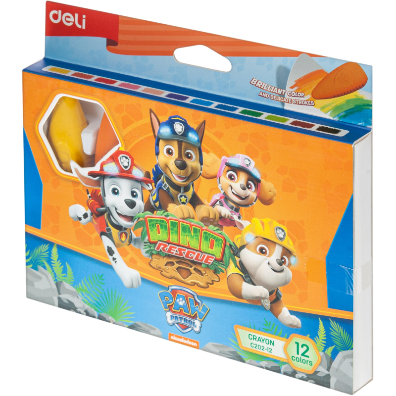 Мелки восковые пластиковые Deli Paw Patrol набор 12 цв европодвес,EC202-12 - фото 1