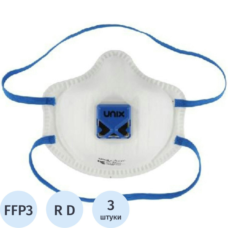Полумаска фильтрующая UNIX Air 113V FFP3 R D 3шт/уп - фото 1
