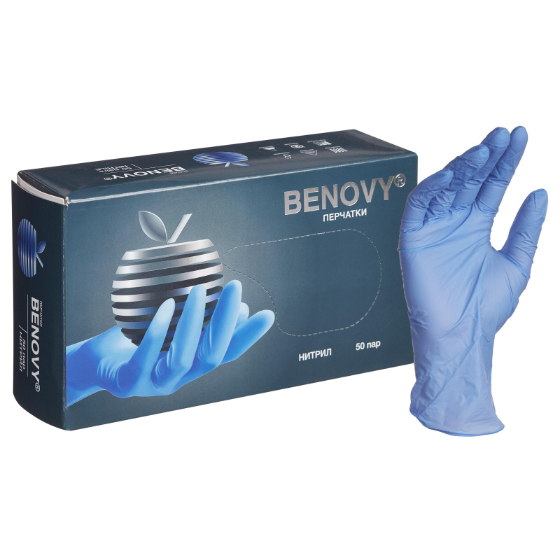 Перчатки нитрил, н/c,н/о,текст,Benovy(XS)50п/уп,фиол/сирен-гол - фото 1