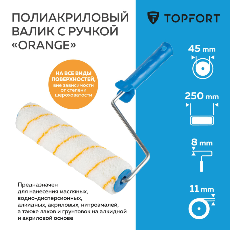 Валик с ручкой полиакриловый Orange TOPFORT 250 мм бюгель 8 - фото 2