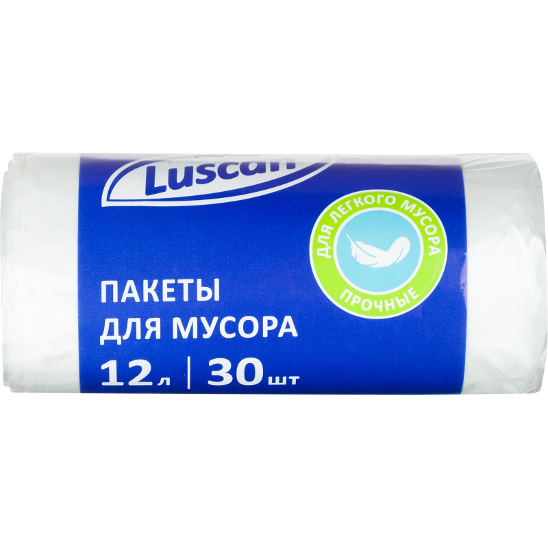 Мешки для мусора ПНД 12л 6мкм 30шт/рул белые 32х50см  Luscan - фото 1
