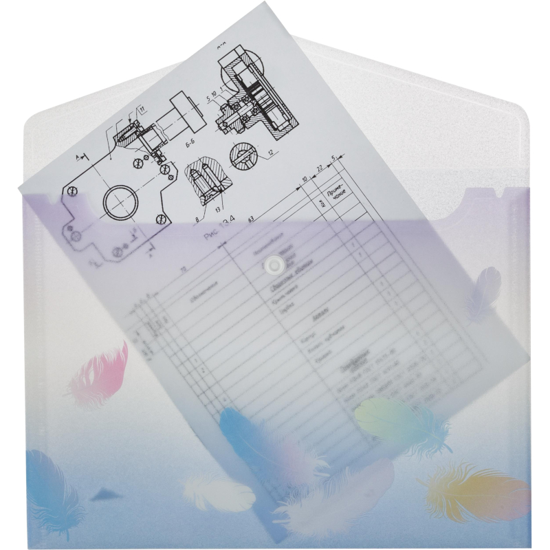 Папка-конверт на кнопке А5 Attache Selection Перья, РР, 3шт/уп, 180мкм - фото 2
