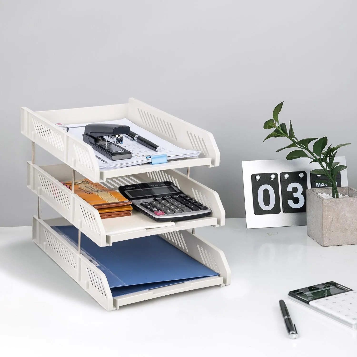 Лоток горизонтальный для бумагDeli E9209 набор 3шт на металл.стерж серый - фото 6