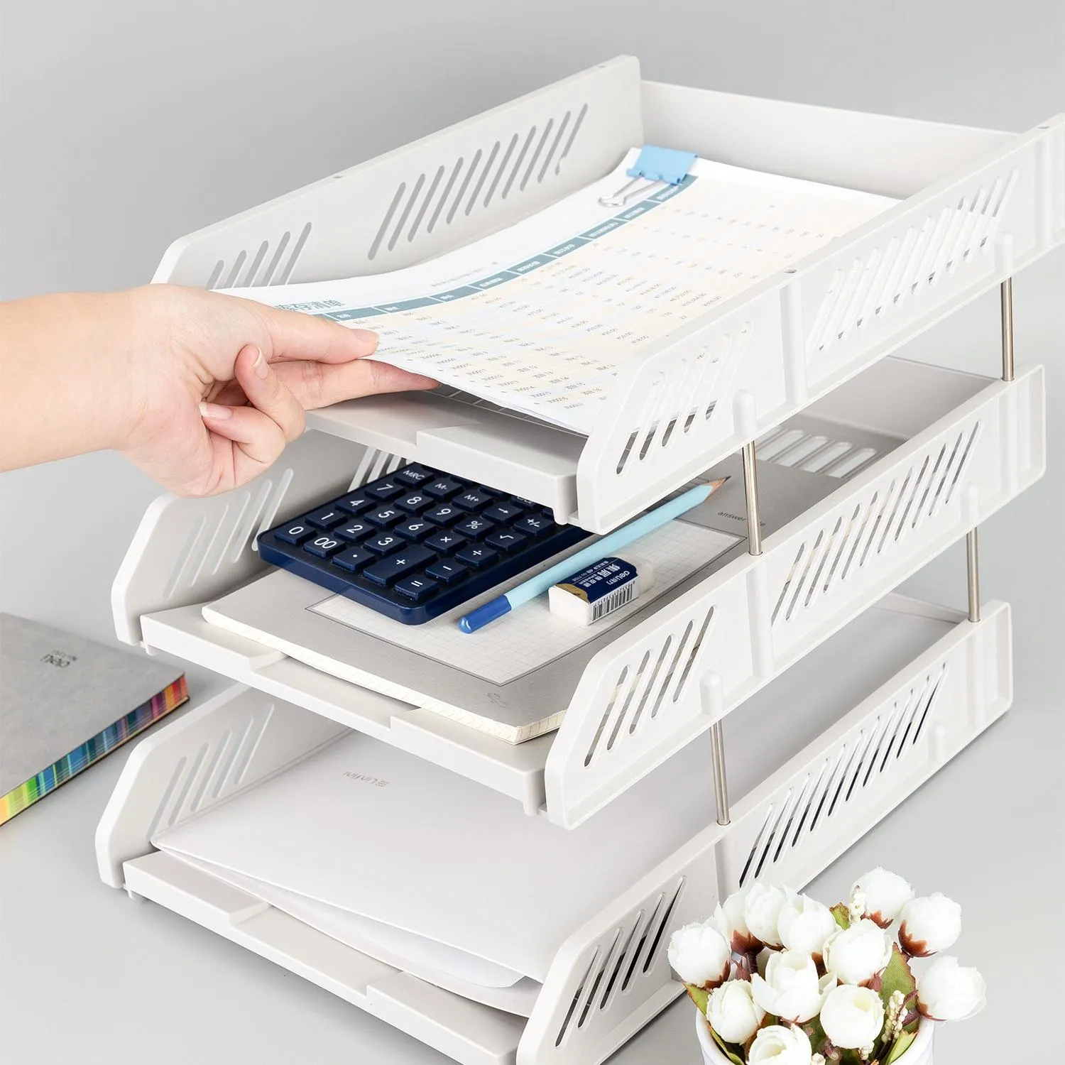 Лоток горизонтальный для бумагDeli E9209 набор 3шт на металл.стерж серый - фото 7