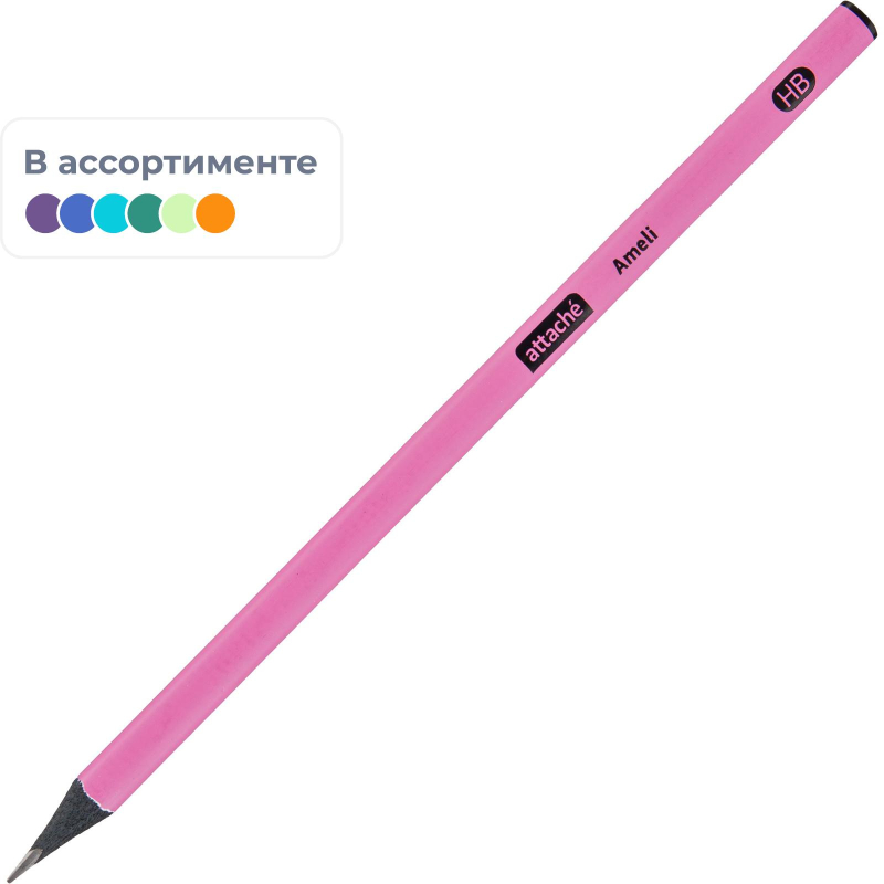 Карандаш чернографитный Attache Ameli HB б/ласт трехгр черн.дерево, в асс - фото 1