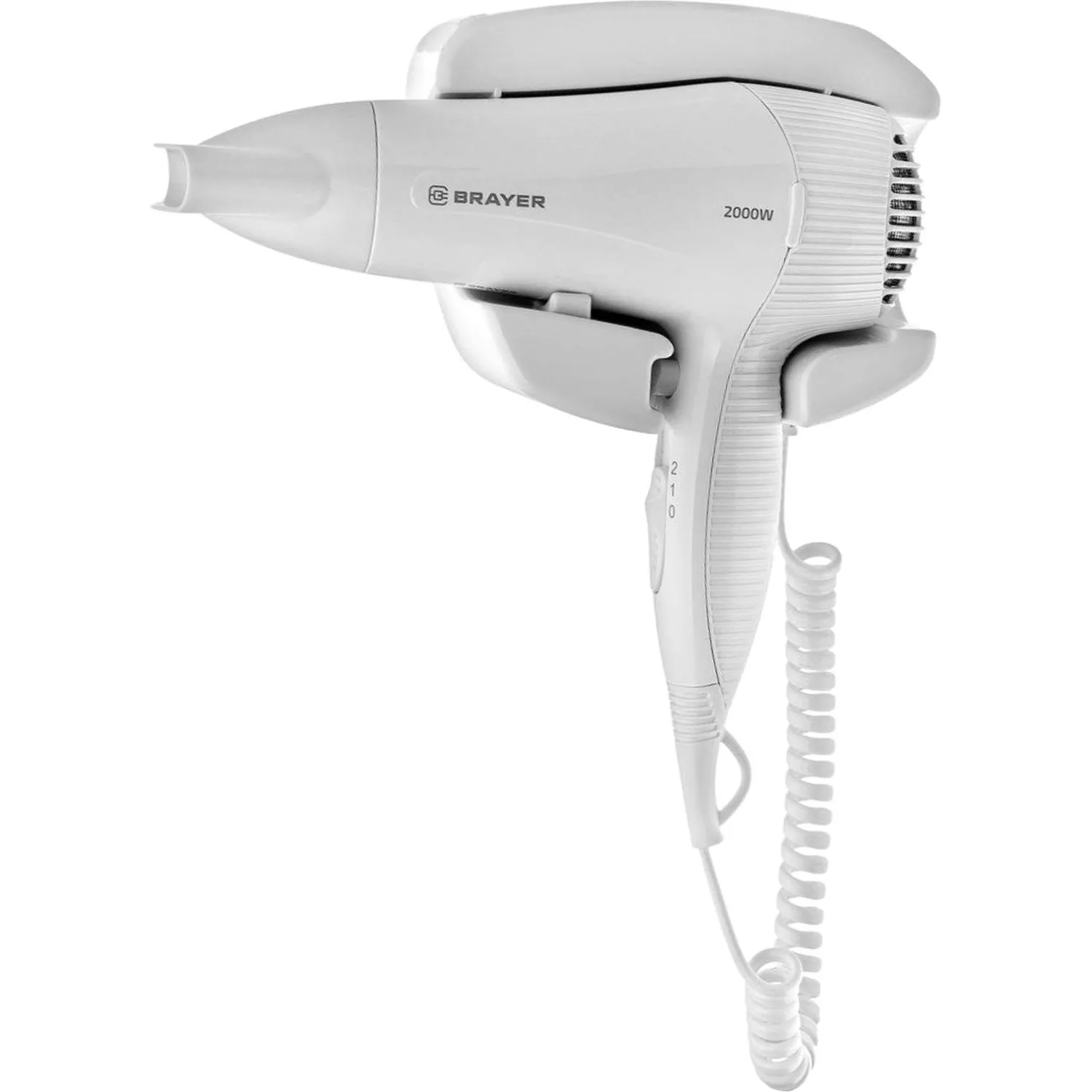 Фен настенный BRAYER BR3021, 2000ВТ,2скор, 2реж нагрева, концентратор,1,8 м - фото 1