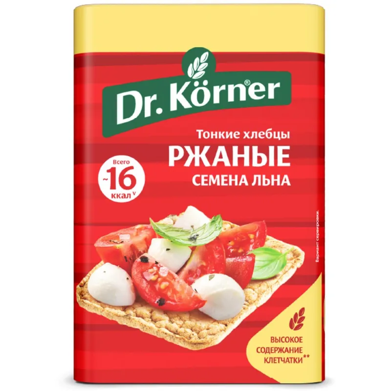 Хлебцы Dr.Korner Ржаные хрустящие с семенами льна, 100гх10шт/уп - фото 1