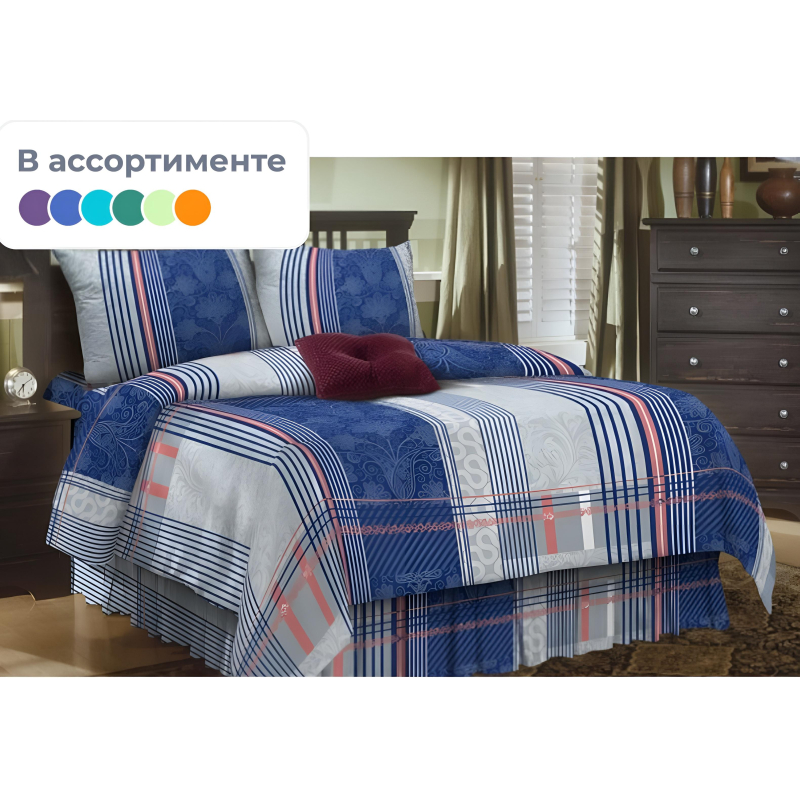 Постельное белье 1,5сп набивн. бязь 140г/м2 (нав.70х70 1 шт.), микс - фото 1