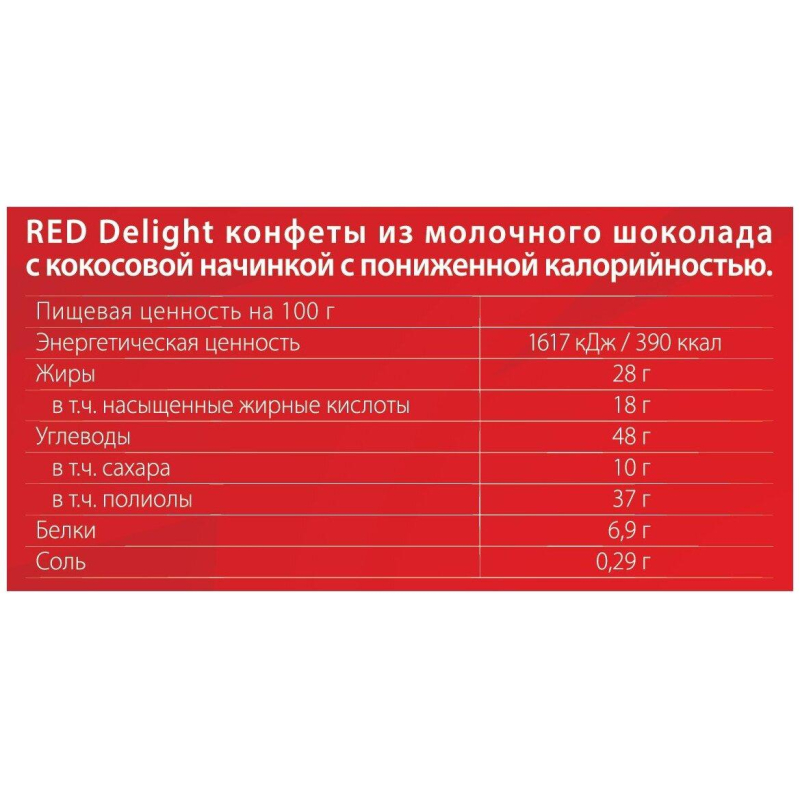 Конфеты Red из молочного шоколада с кокосовой начинкой, 132г - фото 2