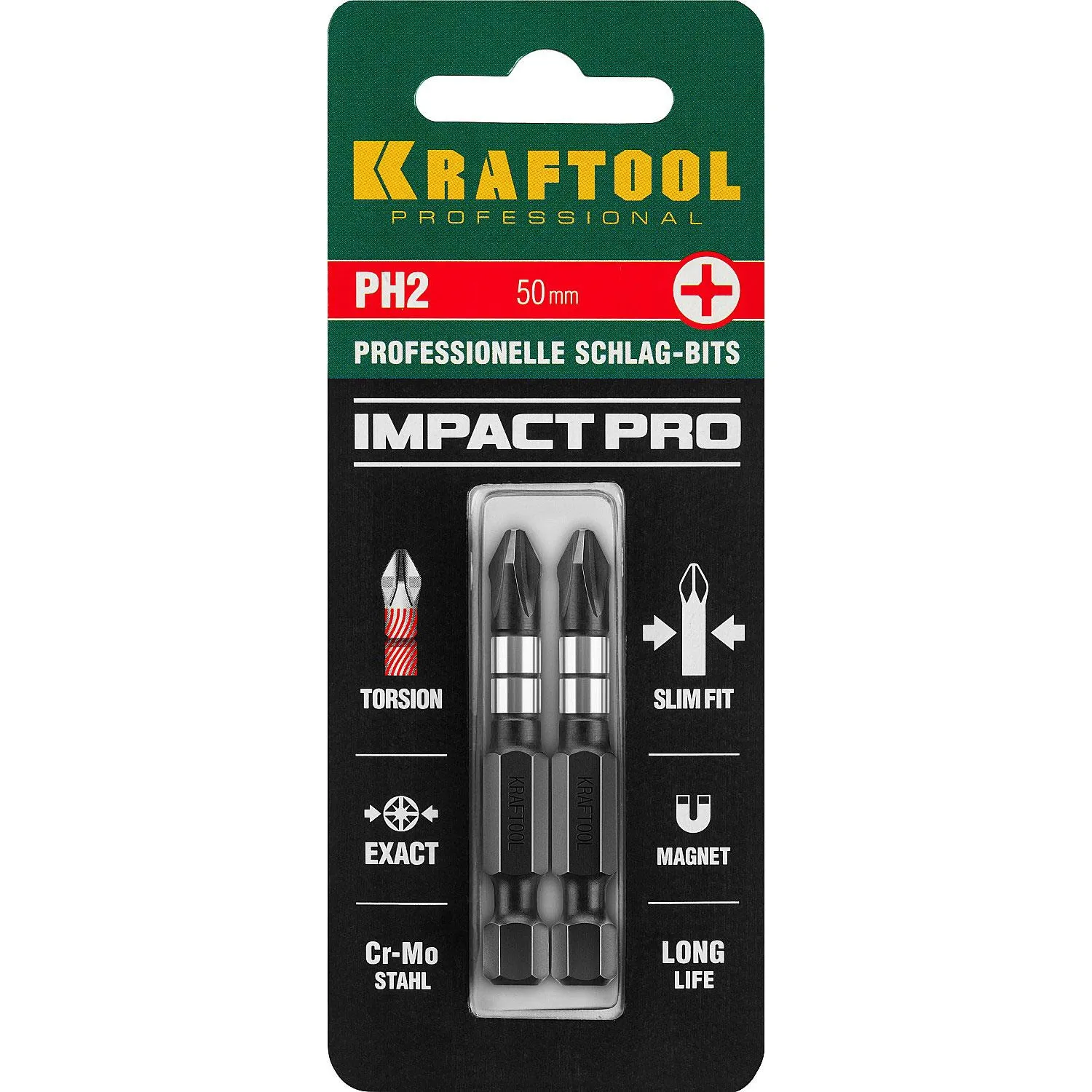 Бита KRAFTOOL Impact Pro PH2, 50мм, тип Е, 2шт/уп (26191-2-50-S2) - фото 4