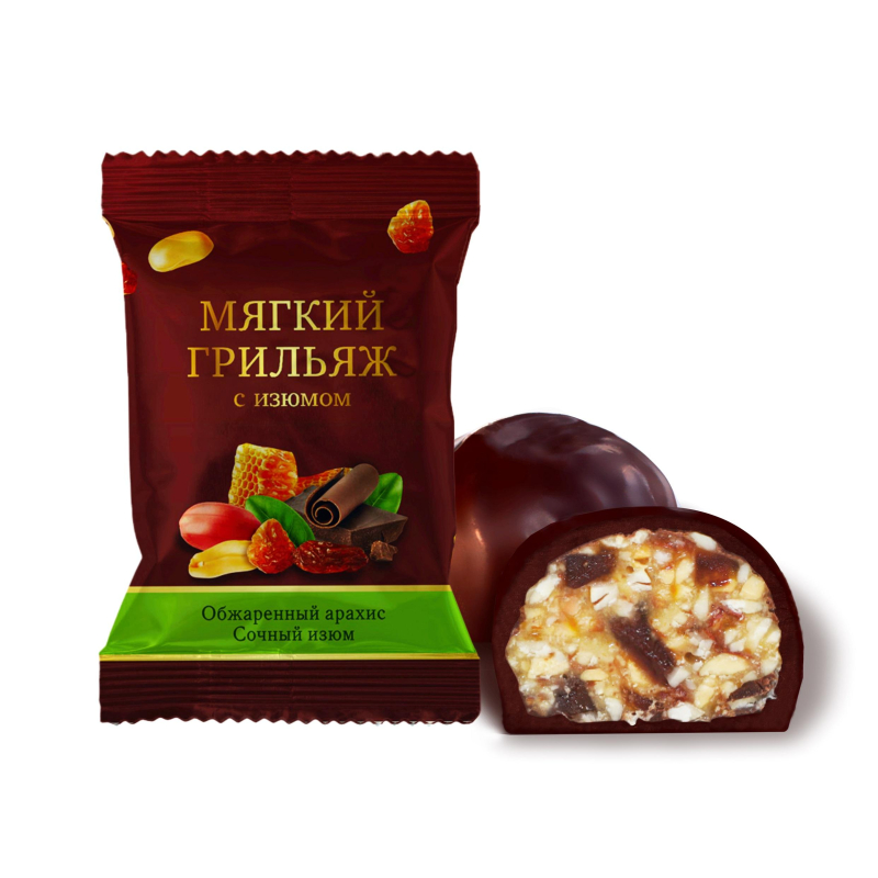 Конфеты шоколадные Мягкий грильяж с изюмом, 500г - фото 2