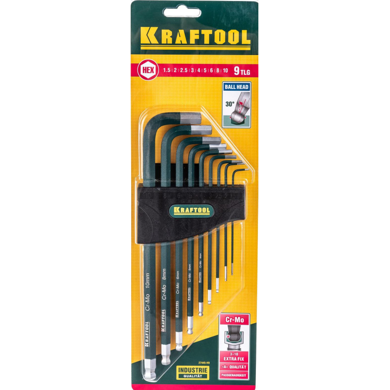 Набор ключей имбус. KRAFTOOL INDUSTRIE дл-ые,шар,HEX 1,5-10мм,9шт 27445-H9 - фото 5