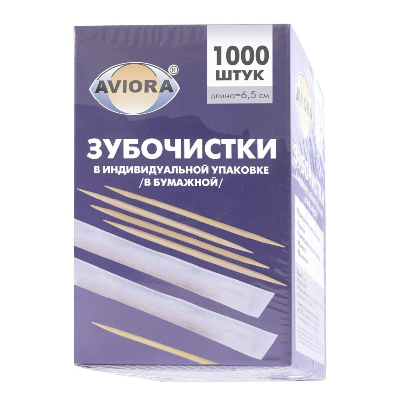 Зубочистки AVIORA бамбуковые в инд. бумажной упаковке, 1000 шт/уп (401-610) - фото 1