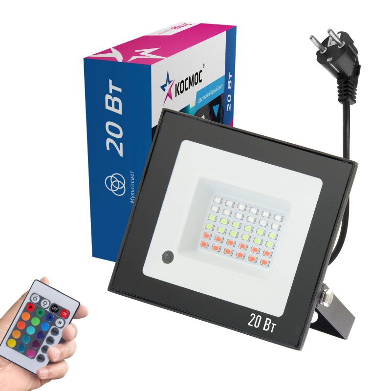 Прожектор светодиодный КОСМОС 20Вт, RGB с пультом, IP65 (K_PR5_LED_20RGB) - фото 2
