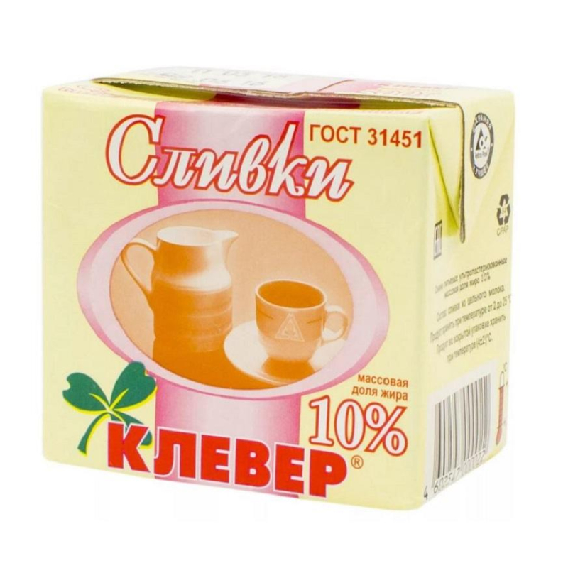 Сливки Клевер БЗМЖ 10%, 500г - фото 1