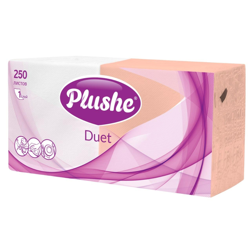 Салфетки бумажные Plushe Duet 24х24 пастель 1сл 250л/уп - фото 1