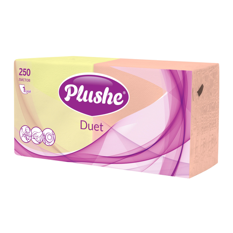 Салфетки бумажные Plushe Duet 24х24 пастель 1сл 250л/уп - фото 2