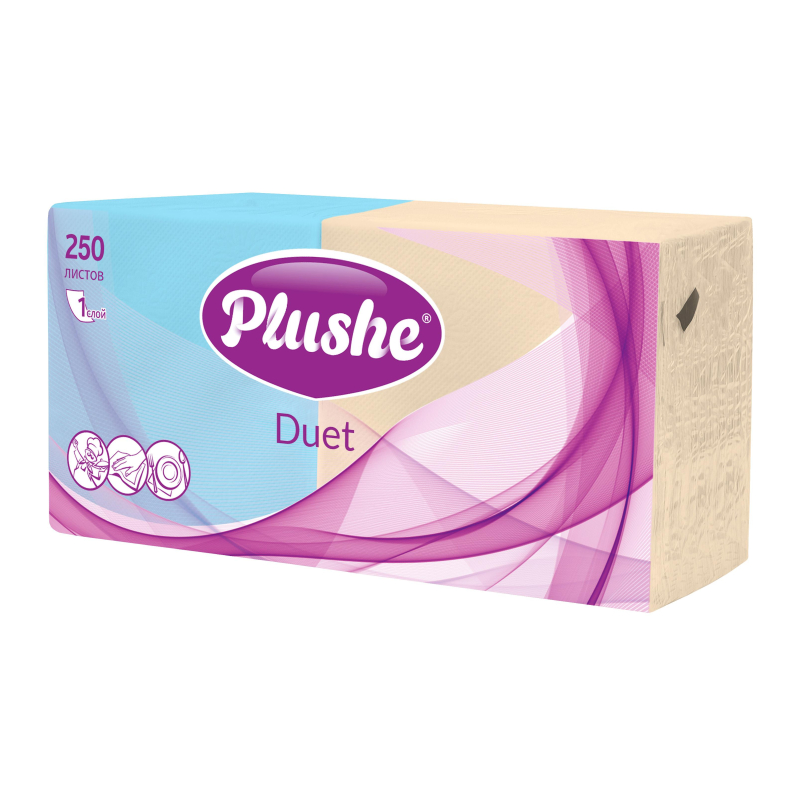 Салфетки бумажные Plushe Duet 24х24 пастель 1сл 250л/уп - фото 5