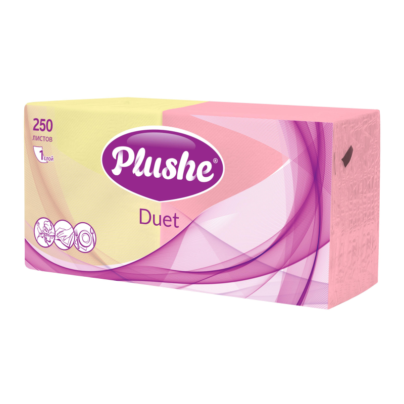 Салфетки бумажные Plushe Duet 24х24 пастель 1сл 250л/уп - фото 6