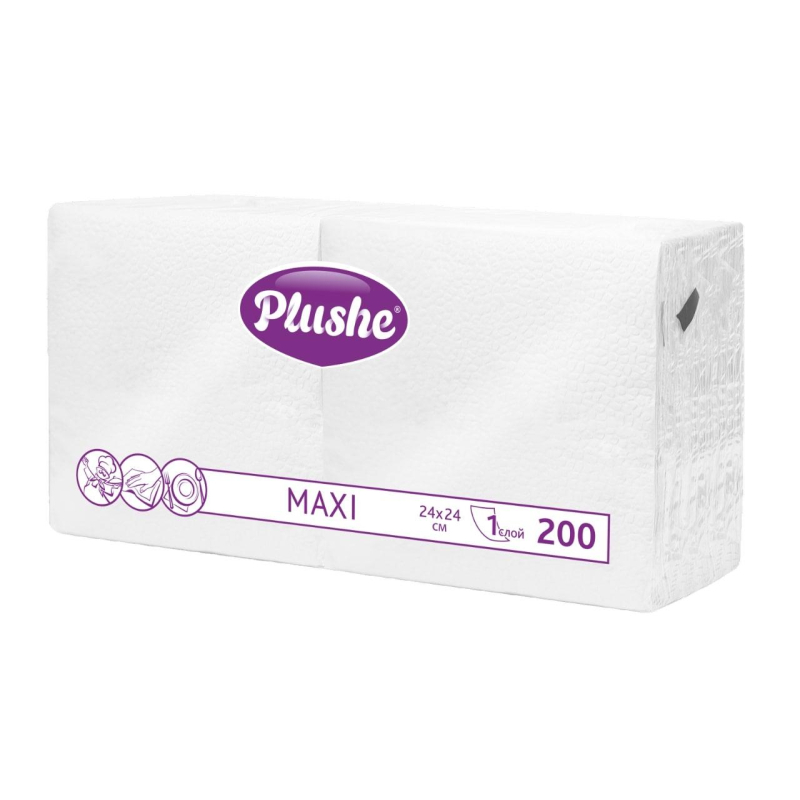 Салфетки бумажные Plushe Maxi 24х24 белая 1сл 200л/уп - фото 1