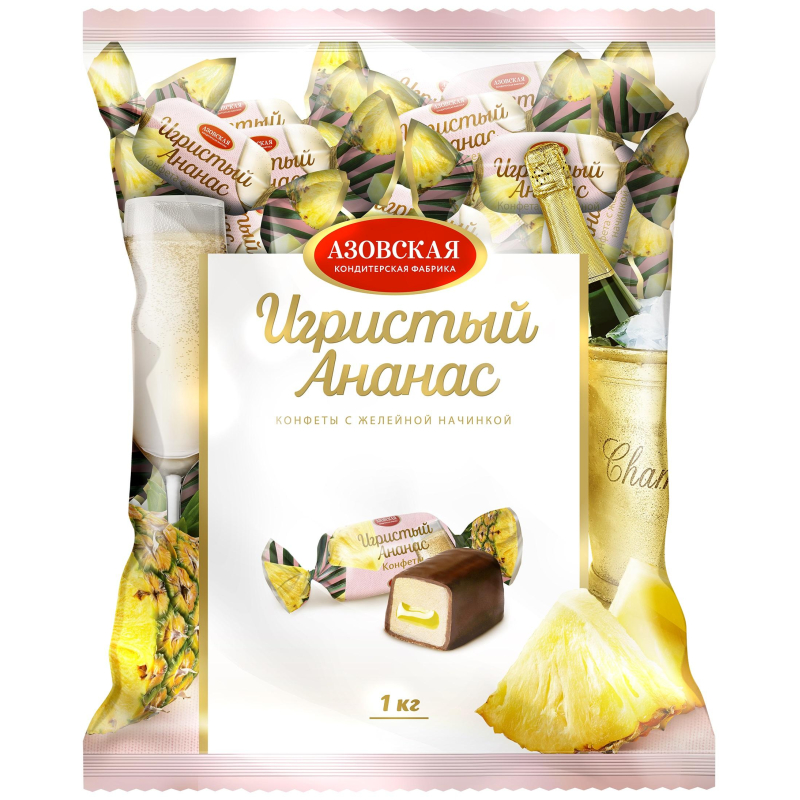 Конфеты помадные Азовская КФ Игристый Ананас глазир. с желейной нач., 1 кг - фото 1