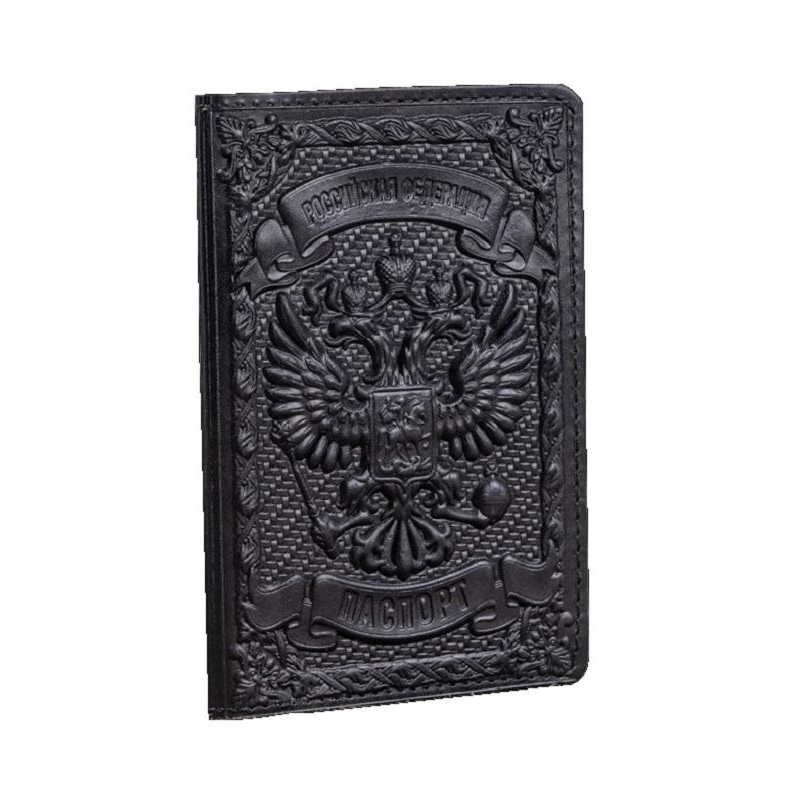 Обложка на паспорт с 3D тисн.Кремль, кожа, черный+светло-коричн., Op0100203 - фото 1