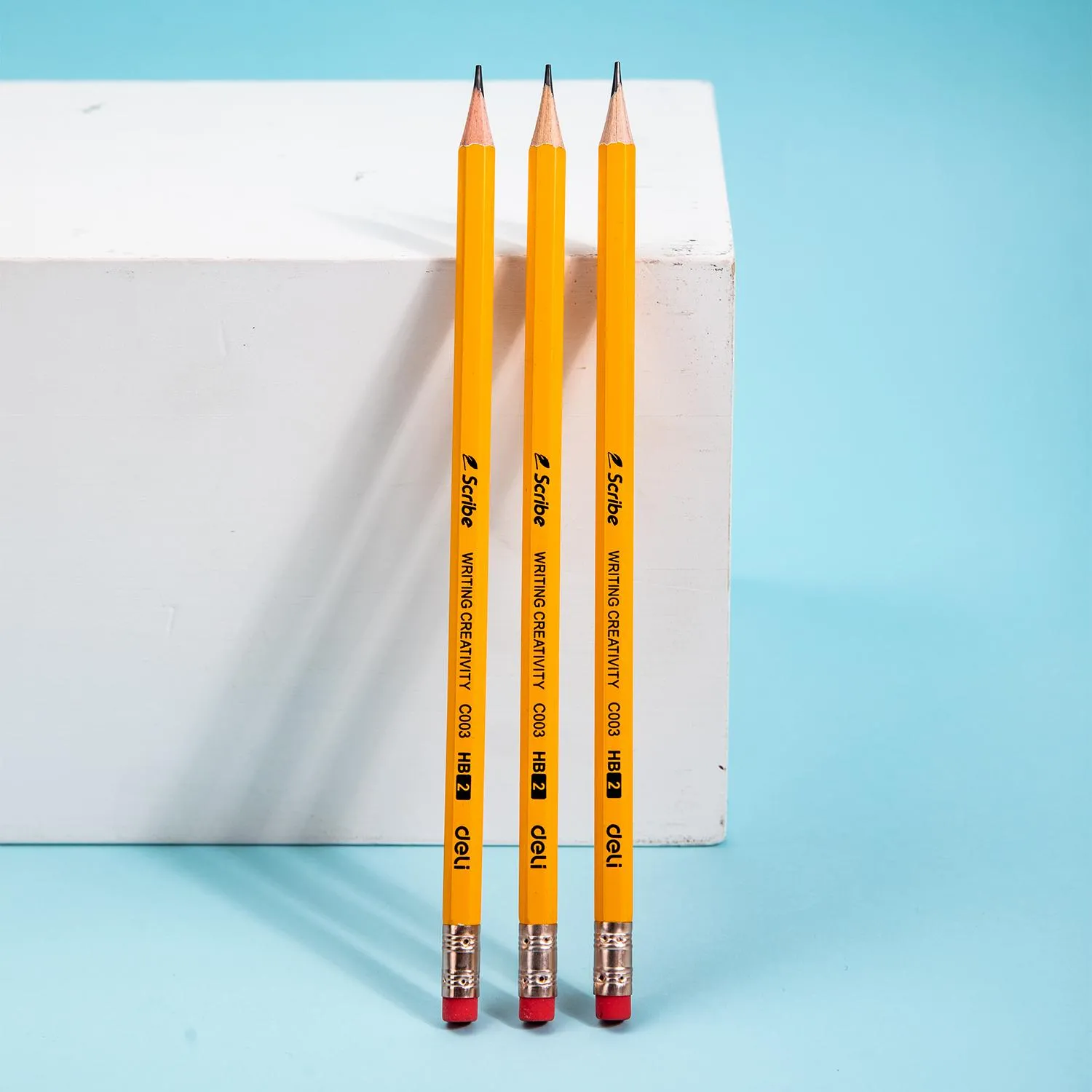 Карандаш чернографитный Deli Scribe HB 6-гр, с ластиком, желтый EC003-HB - фото 6