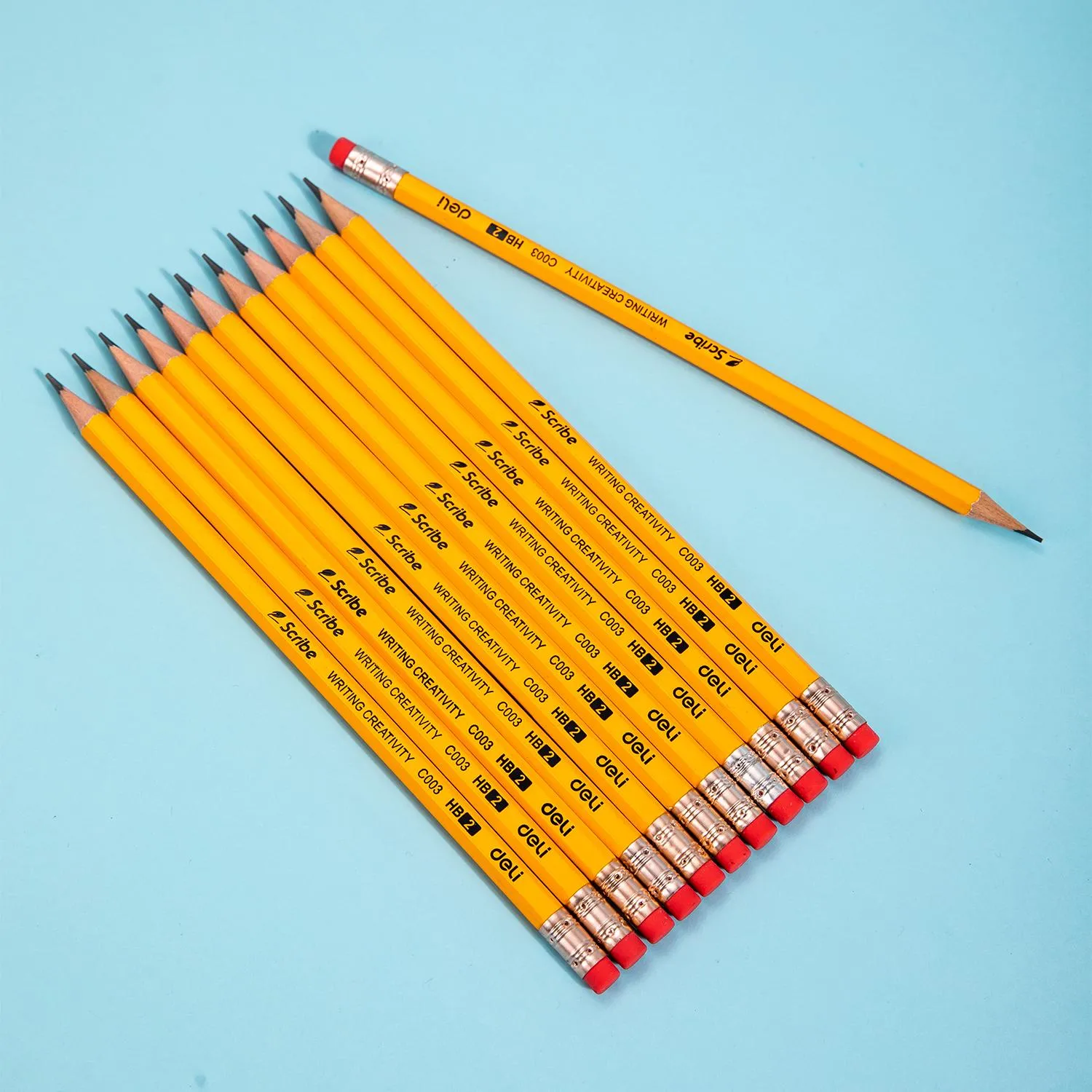 Карандаш чернографитный Deli Scribe HB 6-гр, с ластиком, желтый EC003-HB - фото 8