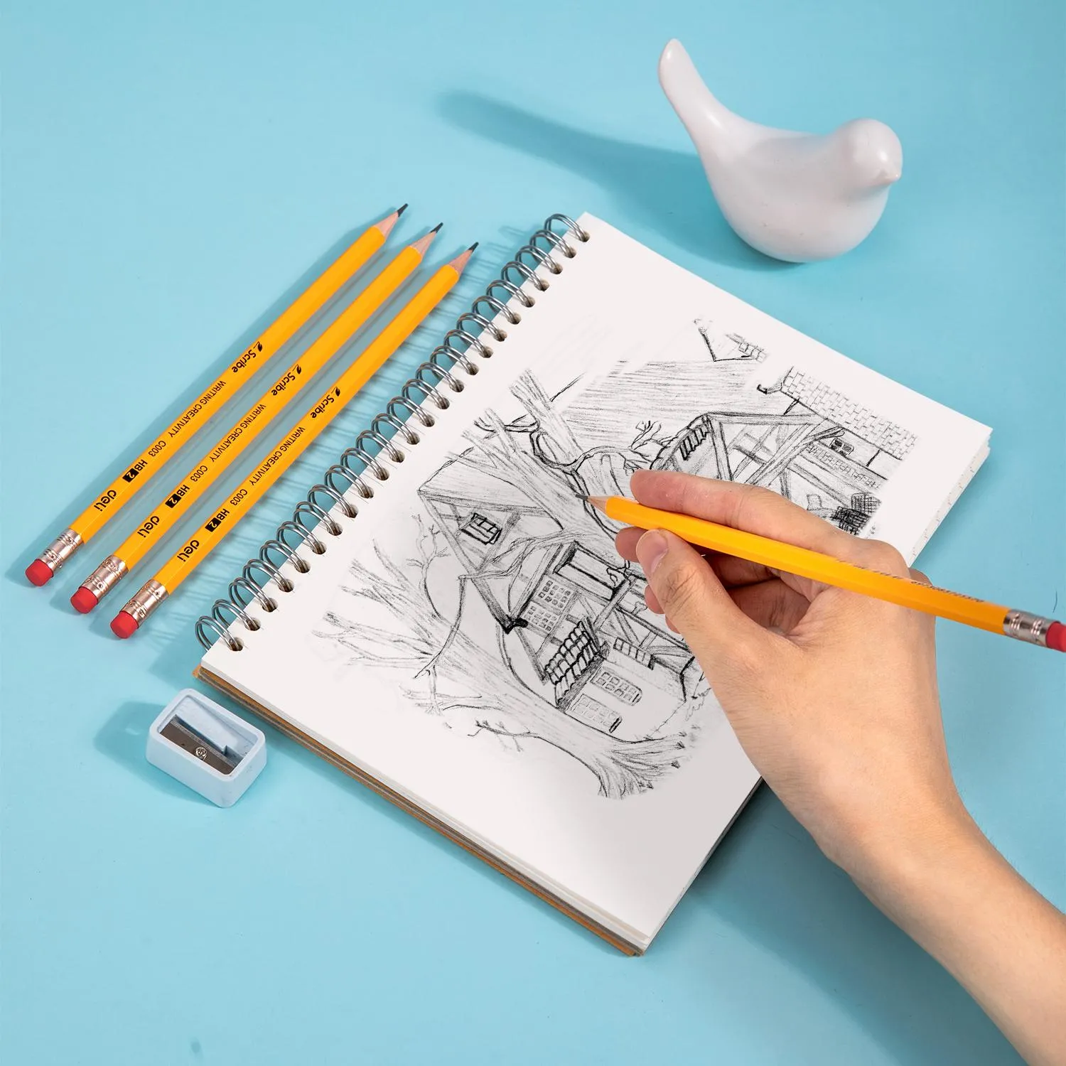 Карандаш чернографитный Deli Scribe HB 6-гр, с ластиком, желтый EC003-HB - фото 9