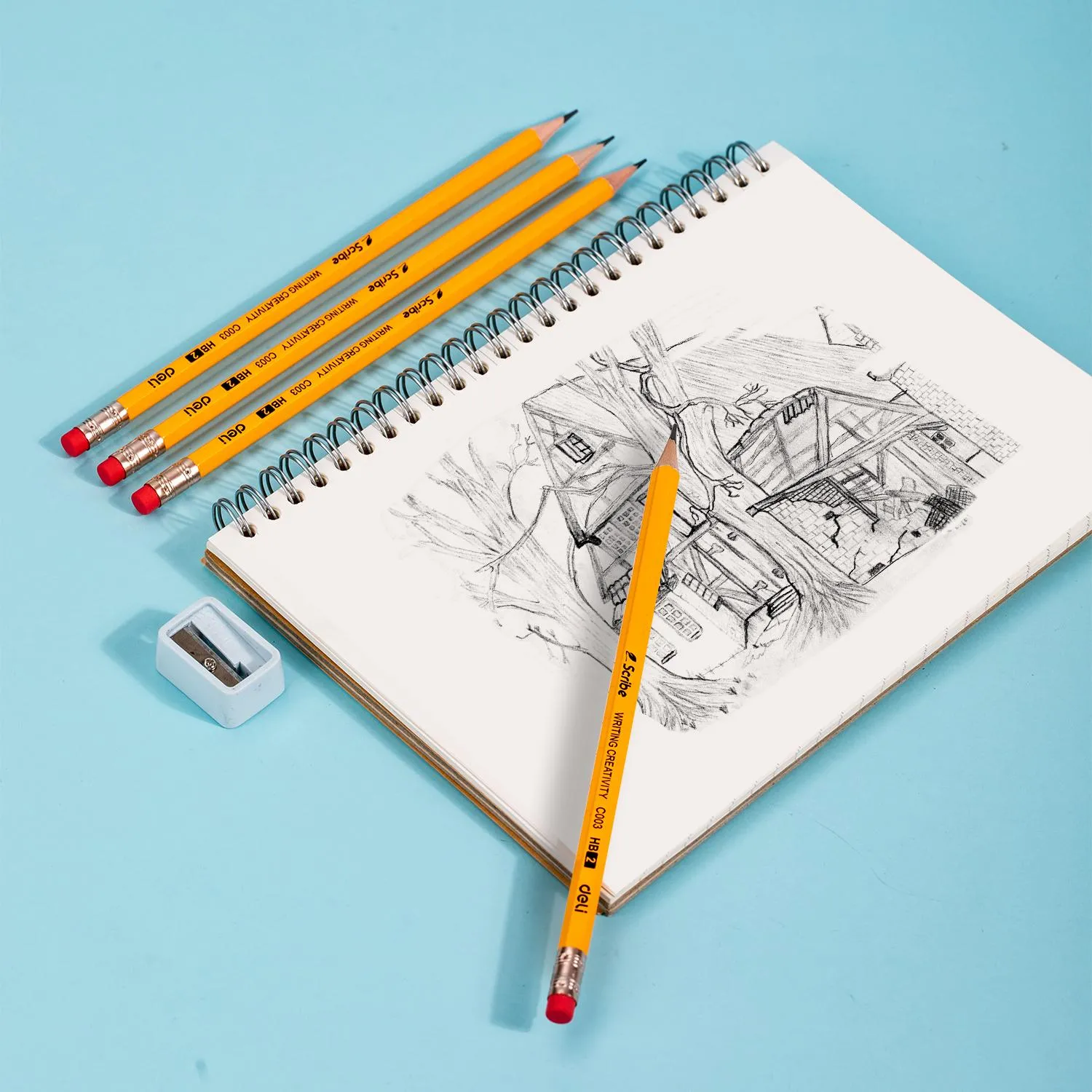 Карандаш чернографитный Deli Scribe HB 6-гр, с ластиком, желтый EC003-HB - фото 10