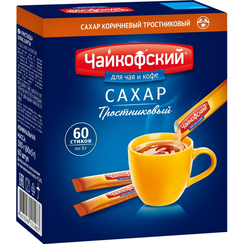 Сахар порционный в стиках Чайкофский тростниковый 5гр (60 шт/уп) - фото 2