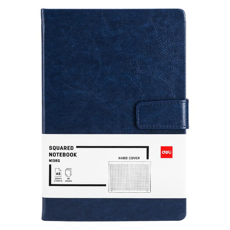 Блокнот Deli А5 96л 80 г/м, твер.обл,магнит клетка 5x5 мм синий кожа EN138G - фото 2