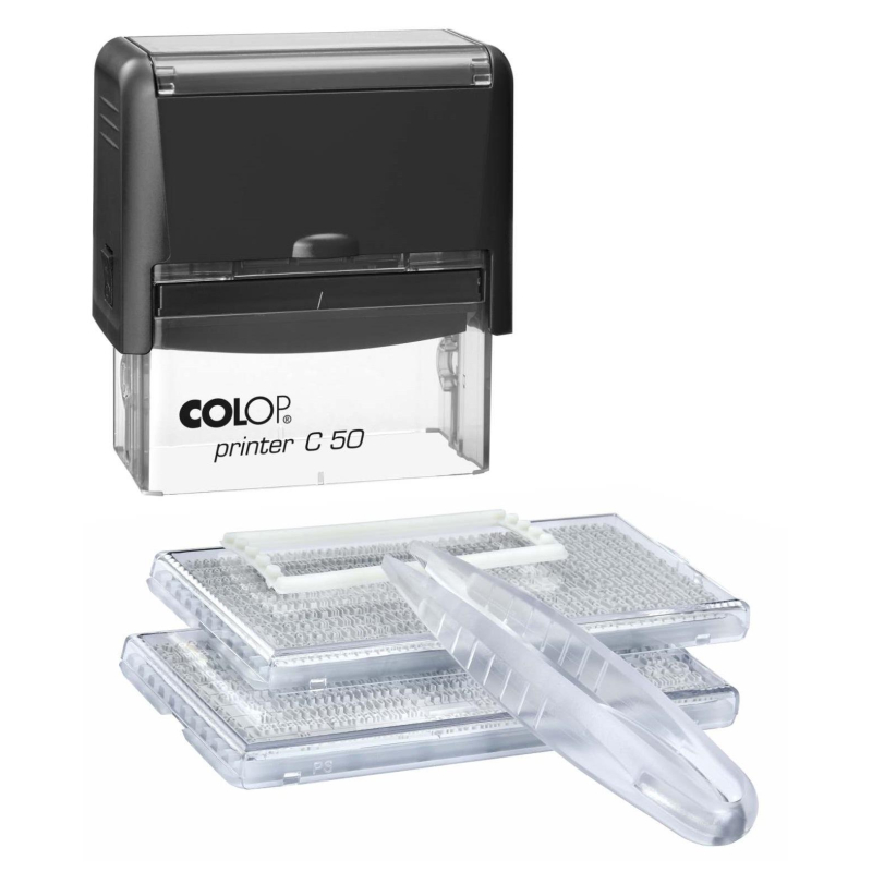 Штамп самонаборный NEW Printer C50-Set-F 8/6стр+рам 30х69мм 2кассы кор.черн - фото 2