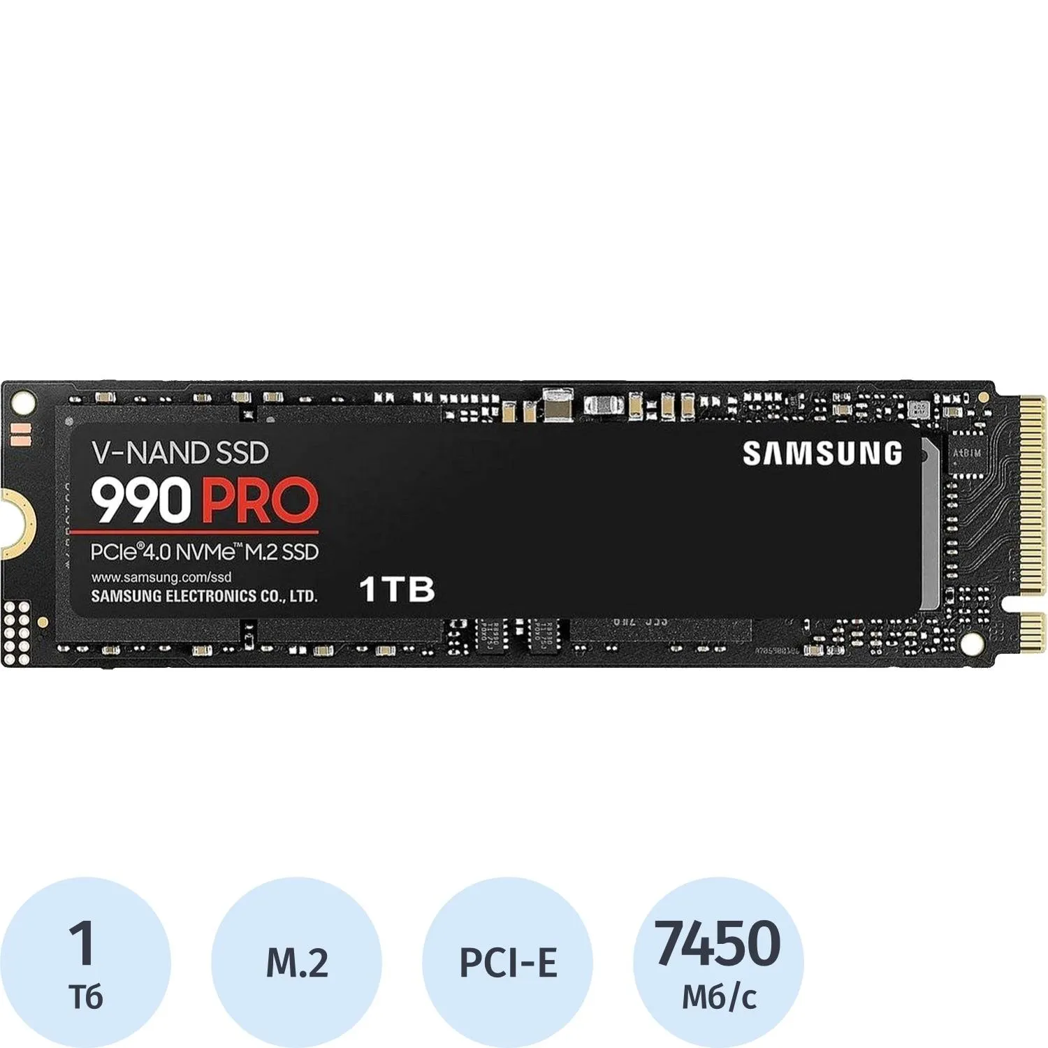 SSD накопитель Samsung 990 Pro 1Tb, M.2 2280, PCI-E 4.0 x4 (MZ-V9P1T0BW) - фото 1
