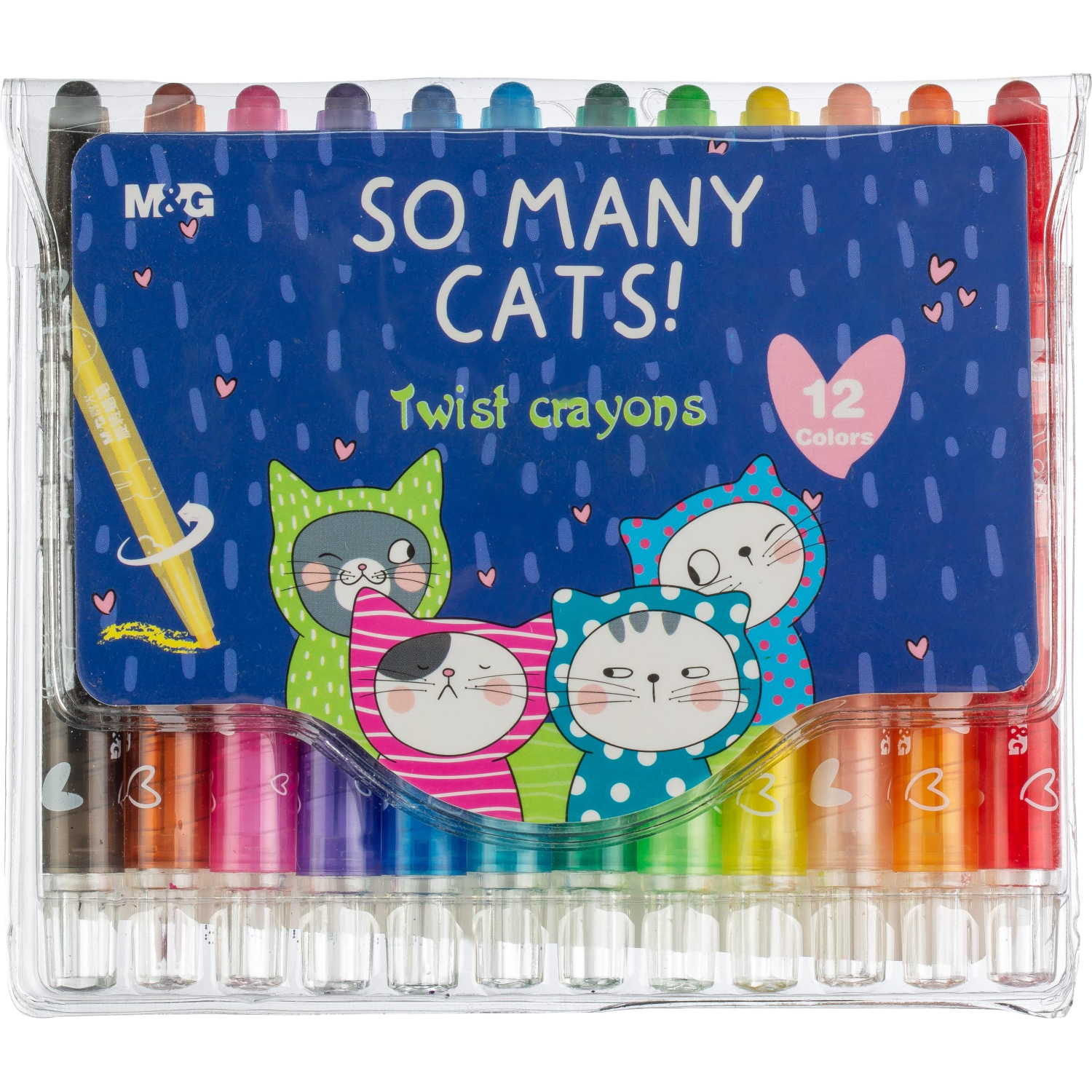 Мелки восковые M&G, круглые, выдвижной механизм, 12 цветовв наб, для детей - фото 1