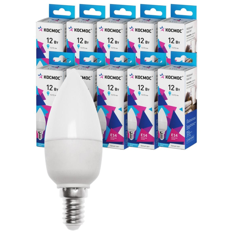 Лампа светодиодная КОСМОС CN 12W E14 4500K 10 шт/уп (LED12wCNE1445_10) - фото 4