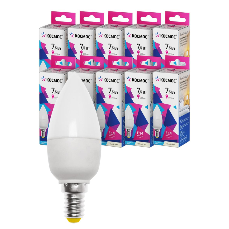 Лампа светодиодная КОСМОС CN 7.5W E14 3000K 10 шт/уп (LED7.5wCNE1430_10) - фото 4