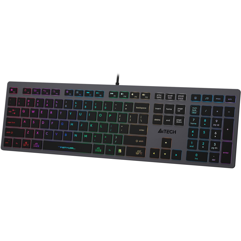 Клавиатура A4Tech Fstyler FX60 серый USB slim LED (FX60 GREY / NEON) - фото 4