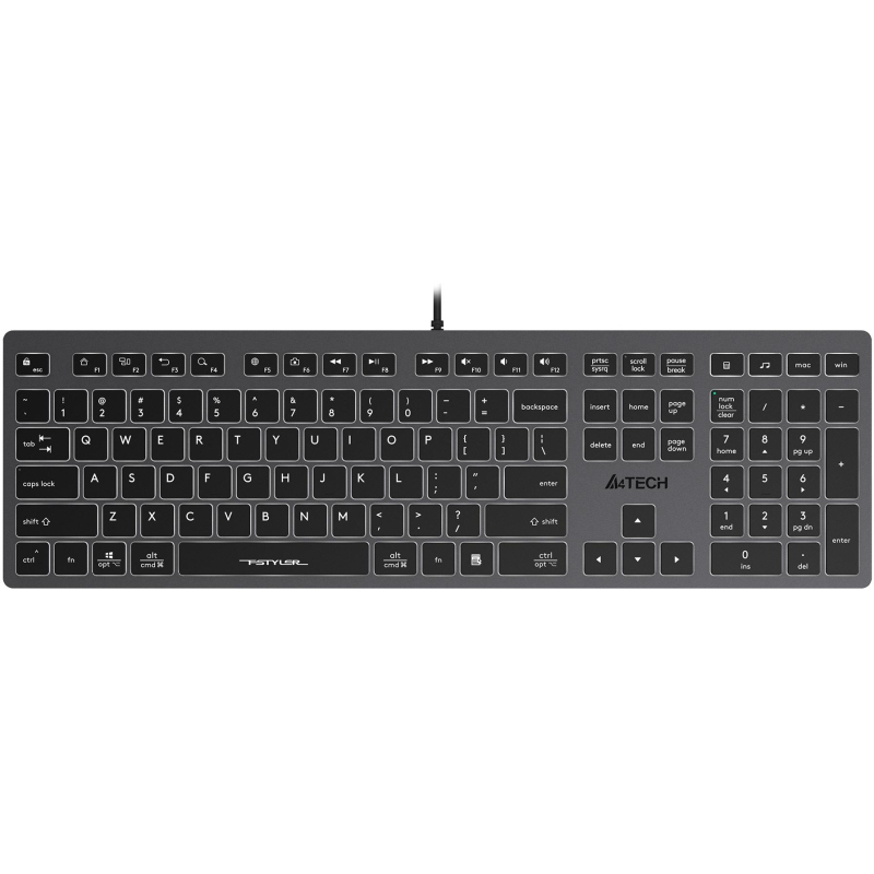 Клавиатура A4Tech Fstyler FX60 серый USB slim LED (FX60 GREY / WHITE) - фото 1