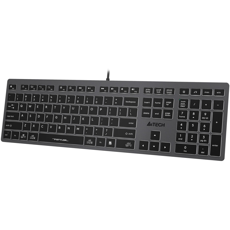 Клавиатура A4Tech Fstyler FX60 серый USB slim LED (FX60 GREY / WHITE) - фото 4
