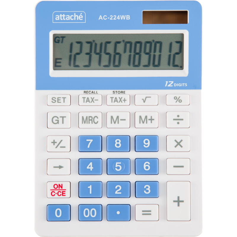 Калькулятор настольный КОМП Attache,AС-224WB,12р,дв.пит,бел-син,145x104x28 - фото 1