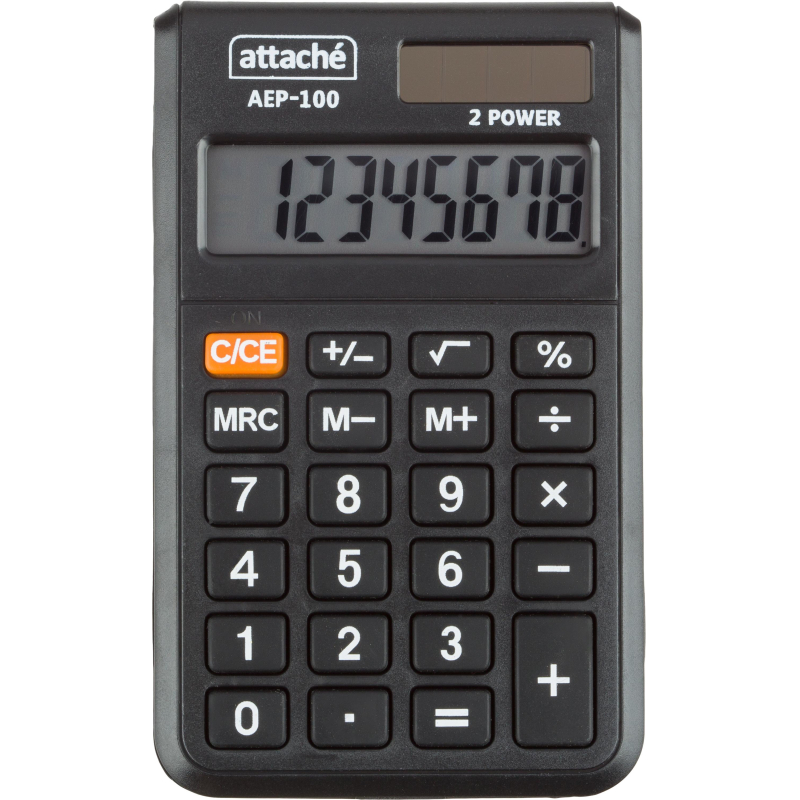 Калькулятор карманный Attache, AEP-100,8р,двойное питание, черн - фото 1