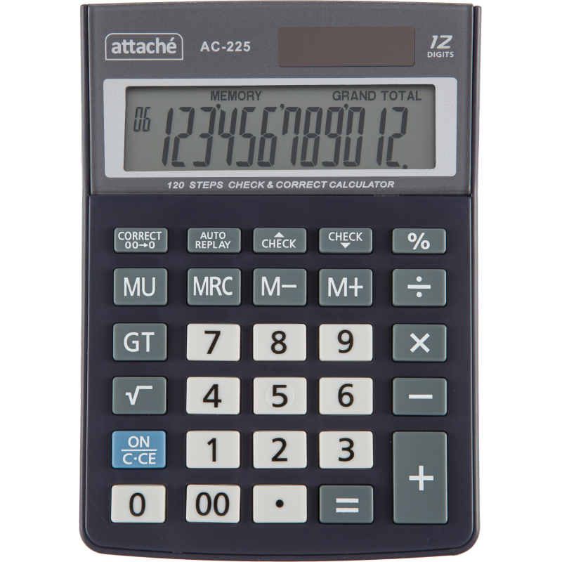 Калькулятор настольный КОМП Attache, AС-225, 12р, дв.пит, серый,147x105x33 - фото 1